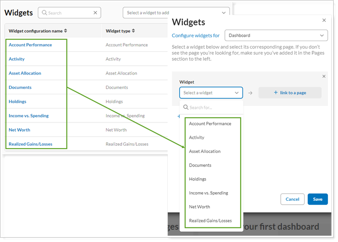 Create and add Widgets to a Client Portal Configuration